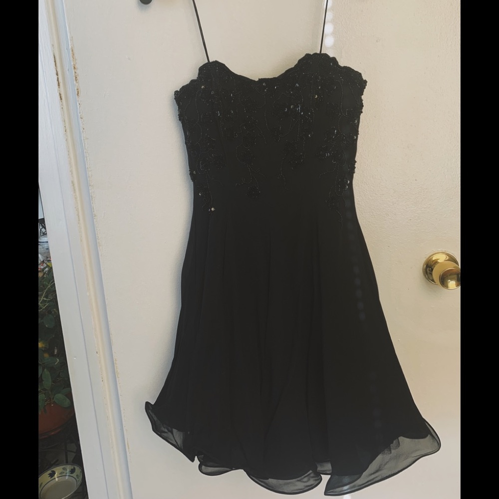 Vintage 90s silk black beaded evening dress, sz 4